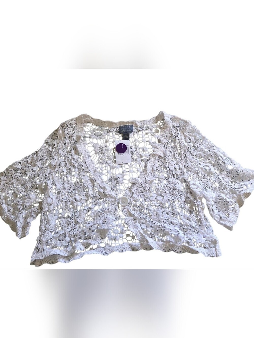 White Crochet Openwork Short-Sleeve Shrug